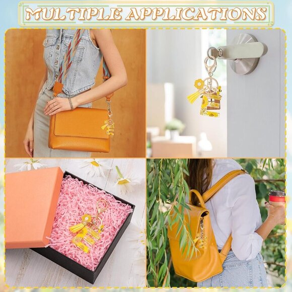 Initial Letter Keychain Resin Alphabet Keyrings,Yellow Petals Gold Foil Key Ring - Picture 3 of 8